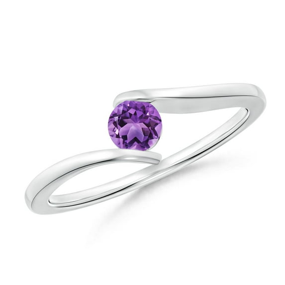 ANGARA Natural Bar-Set Solitaire Round Amethyst Bypass Ring in 14K White Gold for Women (Size-4mm) | February Birthstone, Birthday, Anniversary, Jewelry Gift for Women | Natural Amethyst Ring