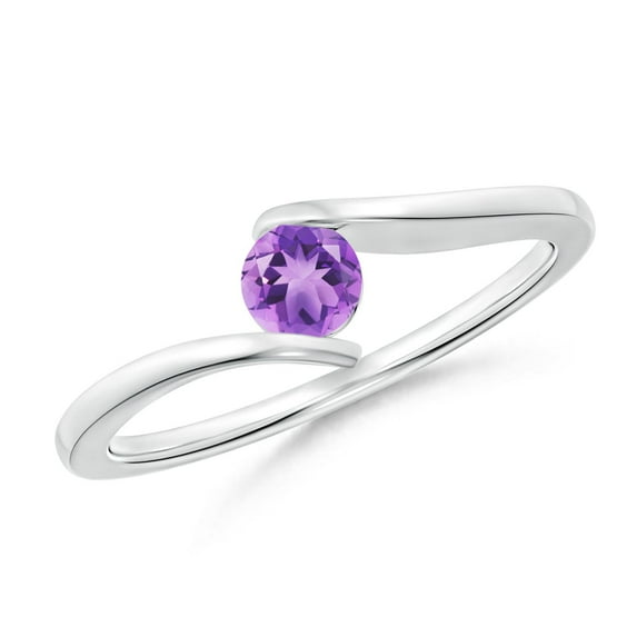 ANGARA Natural Bar-Set Solitaire Round Amethyst Bypass Ring in 925 Sterling Silver for Women (Size-4mm) | February Birthstone, Birthday, Anniversary, Jewelry Gift for Women | Natural Amethyst Ring