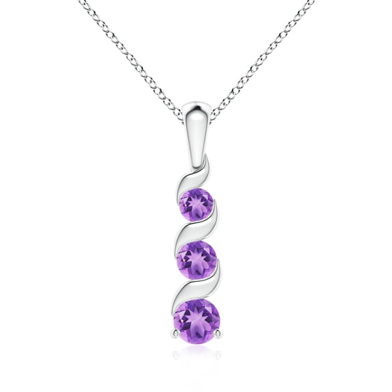 ANGARA Natural Channel-Set Round Amethyst Three Stone Journey Pendant in 14K White Gold for Women (Size-4mm) | February Birthstone, Anniversary, Jewelry Gift for Women | Natural Amethyst Necklace