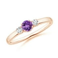 thumbnail image 1 of ANGARA Natural Classic Amethyst and Diamond Three Stone Engagement Ring in 14K Rose Gold for Women (Size-4mm) | February Birthstone, Anniversary, Jewelry Gift for Women | Natural Amethyst Ring, 1 of 9