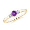 thumbnail image 1 of ANGARA Natural Classic Amethyst and Diamond Three Stone Engagement Ring in 14K Yellow Gold for Women (Size-4mm) | February Birthstone, Anniversary, Jewelry Gift for Women | Natural Amethyst Ring, 1 of 9