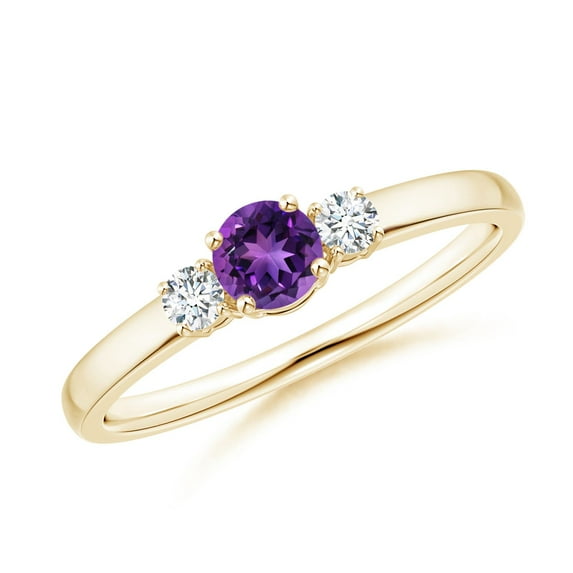 ANGARA Natural Classic Amethyst and Diamond Three Stone Engagement Ring in 14K Yellow Gold for Women (Size-4mm) | February Birthstone, Anniversary, Jewelry Gift for Women | Natural Amethyst Ring