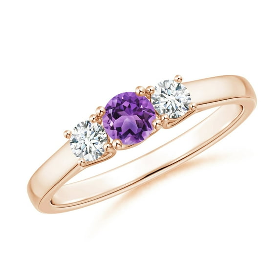 ANGARA Natural 0.25 Ct. Amethyst with Diamond Classic Ring in 14K Rose Gold for Women (Ring Size: 10)
