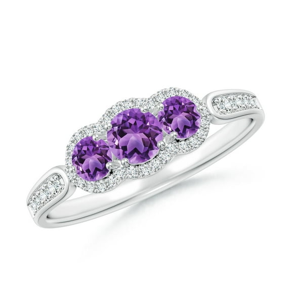 ANGARA Natural 0.25 Ct. Amethyst with Diamond Classic Ring in 14K White Gold for Women (Ring Size: 11)