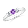 thumbnail image 1 of ANGARA Natural Classic Round Amethyst and Diamond Three Stone Ring in 925 Sterling Silver for Women (Size-4mm) | February Birthstone, Anniversary, Jewelry Gift for Women | Natural Amethyst Ring, 1 of 8