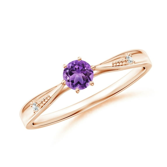 ANGARA Natural 0.25 Ct. Amethyst with Diamond Solitaire Ring in 14K Rose Gold for Women (Ring Size: 4.5)