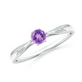 thumbnail image 1 of ANGARA Natural Tapered Shank Amethyst Solitaire Ring with Diamonds in 14K White Gold for Women (Size-4mm) | February Birthstone, Birthday, Anniversary, Jewelry Gift for Women | Natural Amethyst Ring, 1 of 8