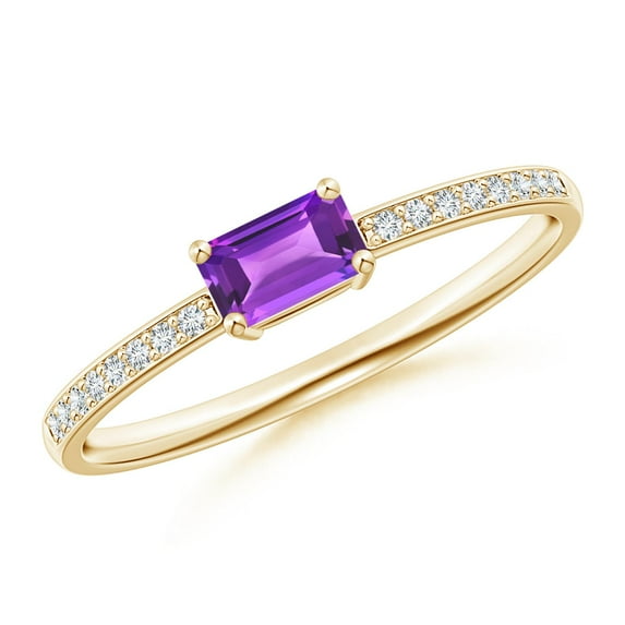 ANGARA Natural 0.25 Ct. Amethyst with Diamond Solitaire Ring in 14K Yellow Gold for Women (Ring Size: 11)
