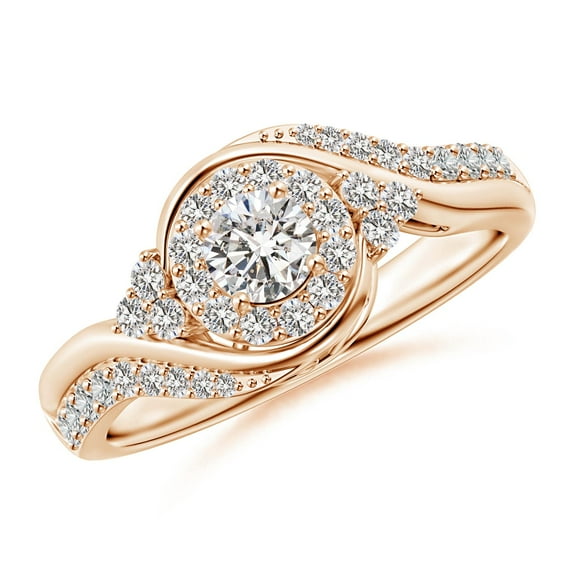 ANGARA Natural Diamond Halo Bypass Engagement Ring in 14K Rose Gold for Women (Size-4.1mm| Color-I-J| Clarity-I1-I2) | April Birthstone, Anniversary, Jewelry Gift for Women | Natural Diamond Ring