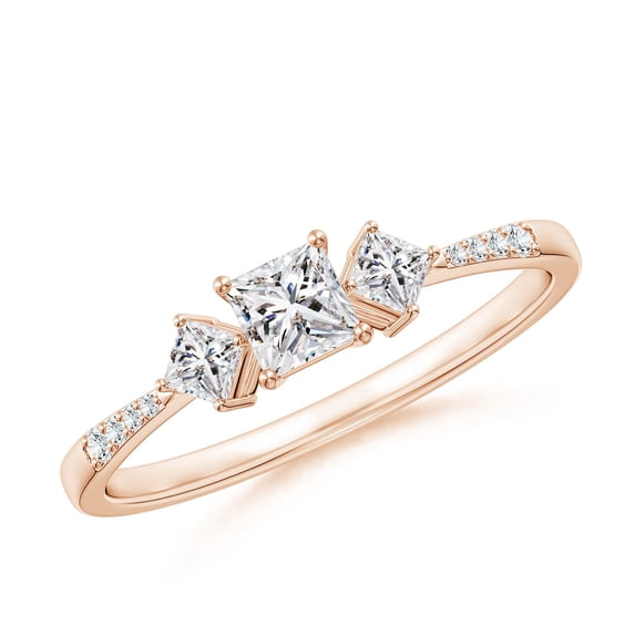 ANGARA Natural Three Stone Diamond Engagement Ring in 14K Rose Gold for Women (Size-3.5mm| Color-I-J| Clarity-I1-I2) | April Birthstone, Anniversary, Jewelry Gift for Women | Natural Diamond Ring