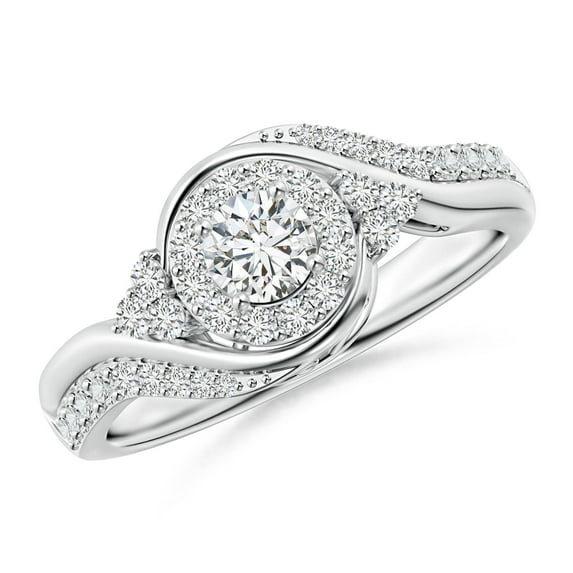 ANGARA Natural Diamond Halo Bypass Engagement Ring in 14K White Gold for Women (Size-4.1mm| Color-H| Clarity-SI2) | April Birthstone, Anniversary, Jewelry Gift for Women | Natural Diamond Ring