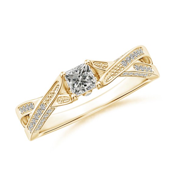 ANGARA Natural Diamond Crossover Engagement Ring in 14K Yellow Gold for Women (Size-3.5mm| Color-K| Clarity-I3) | April Birthstone, Anniversary, Jewelry Gift for Women | Natural Diamond Ring