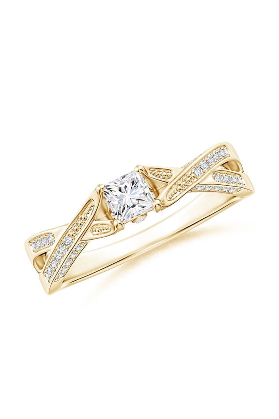 Natural Diamond Crossover Engagement Ring in 14K Yellow Gold for Women (Size-3.5mm| Color-G| Clarity-VS2) | April Birthstone, Anniversary, Jewelry Gift for Women | Natural Diamond Ring