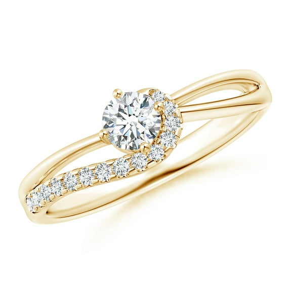ANGARA Natural Solitaire Diamond Swirl Promise Ring in 14K Yellow Gold for Women (Size-4.1mm| Color-G| Clarity-VS2) | April Birthstone, Anniversary, Jewelry Gift for Women | Natural Diamond Ring