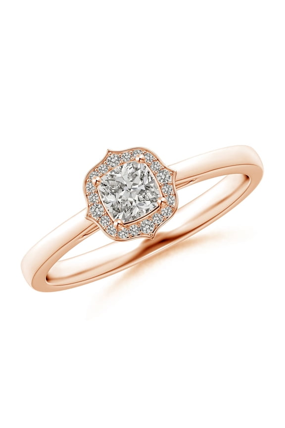 Natural Style Cushion Diamond Halo Engagement Ring in 14K Rose Gold for Women (Size-4mm| Color-K| Clarity-I3) | April Birthstone, Anniversary, Jewelry Gift for Women | Natural Diamond Ring