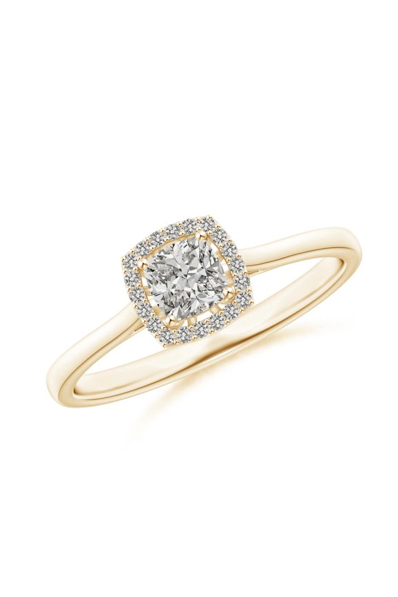 Natural Cushion Diamond Halo Engagement Ring in 14K Yellow Gold for Women (Size-4mm| Color-K| Clarity-I3) | April Birthstone, Anniversary, Jewelry Gift for Women | Natural Diamond Ring