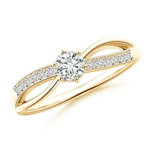 ANGARA Natural Six Prong-Set Diamond Split Shank Ring in 14K Yellow Gold for Women (Size-4.1mm| Color-H| Clarity-SI2) | April Birthstone, Anniversary, Jewelry Gift for Women | Natural Diamond Ring