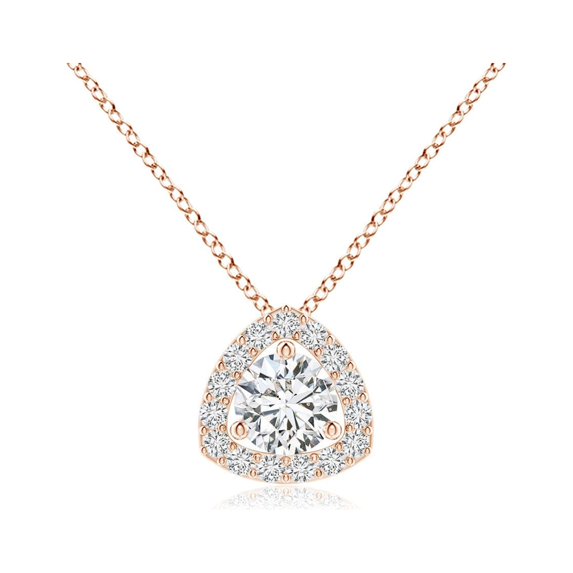 ANGARA Natural Diamond Trillion Halo Pendant in 14K Rose Gold for Women (Size-4.1mm| Color-H| Clarity-SI2) | April Birthstone, Birthday, Anniversary, Jewelry Gift for Women | Natural Diamond Necklace