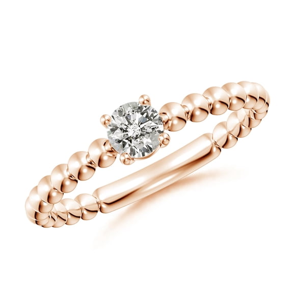ANGARA Natural Diamond Solitaire Beaded Shank Ring in 14K Rose Gold for Women (Size-4.1mm| Color-K| Clarity-I3) | April Birthstone, Anniversary, Jewelry Gift for Women | Natural Diamond Ring