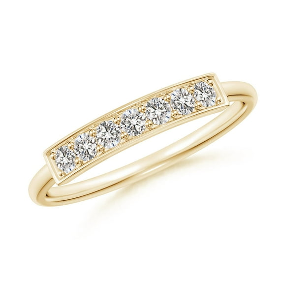 ANGARA Natural Pave Set Diamond Bar Ring with Milgrain in 14K Yellow Gold for Women (Size-2mm| Color-I-J| Clarity-I1-I2) | April Birthstone, Anniversary, Jewelry Gift for Women | Natural Diamond Ring