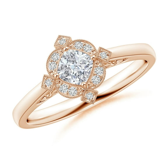 ANGARA Natural Style Cushion Diamond Filigree Engagement Ring in 14K Rose Gold for Women (Size-4mm| Color-H| Clarity-SI2) | April Birthstone, Anniversary Jewelry Gift for Women | Natural Diamond Ring