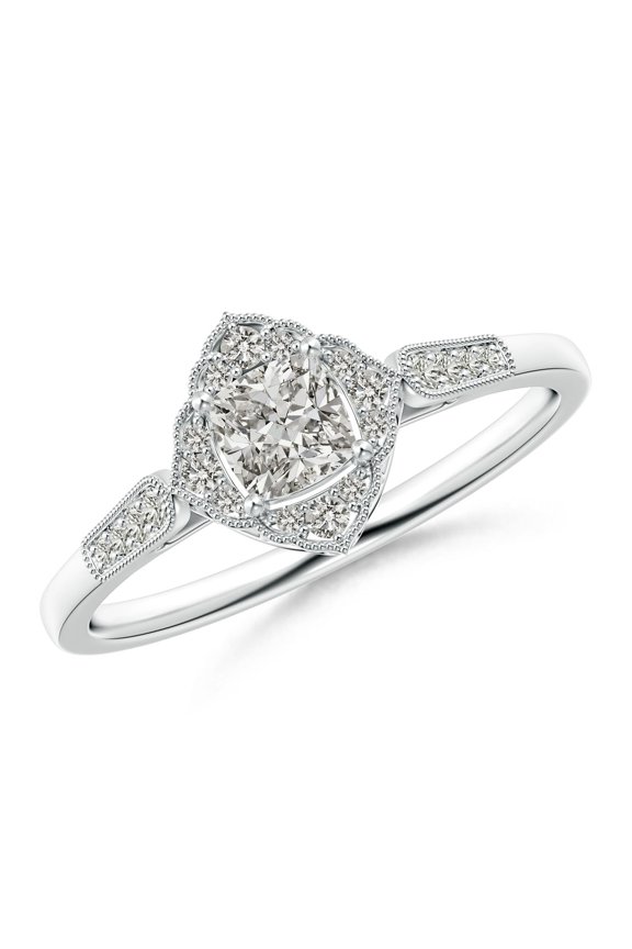 Natural Style Cushion Diamond Ornate Engagement Ring in 14K White Gold for Women (Size-4mm| Color-K| Clarity-I3) | April Birthstone, Anniversary, Jewelry Gift for Women | Natural Diamond Ring