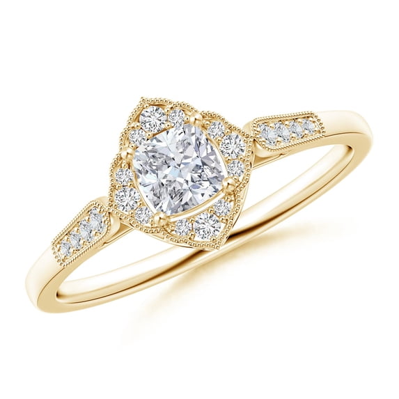 ANGARA Natural Style Diamond Ornate Engagement Ring in 14K Yellow Gold for Women (Size-4mm| Color-H| Clarity-SI2) | April Birthstone, Anniversary, Jewelry Gift for Women | Natural Diamond Ring