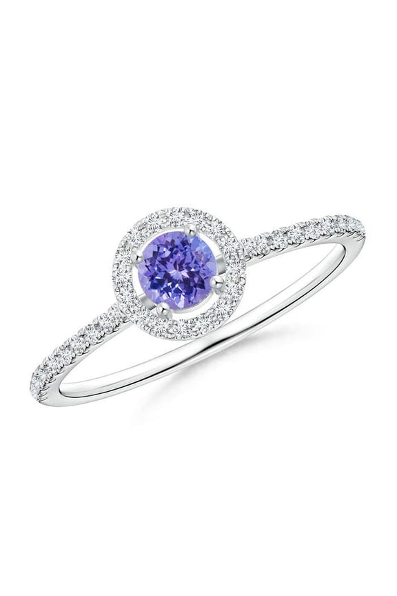 Natural Floating Tanzanite Halo Ring with Diamond Accents in 14K White Gold for Women (Size-4mm) | December Birthstone, Birthday, Anniversary, Jewelry Gift for Women | Natural Tanzanite Ring