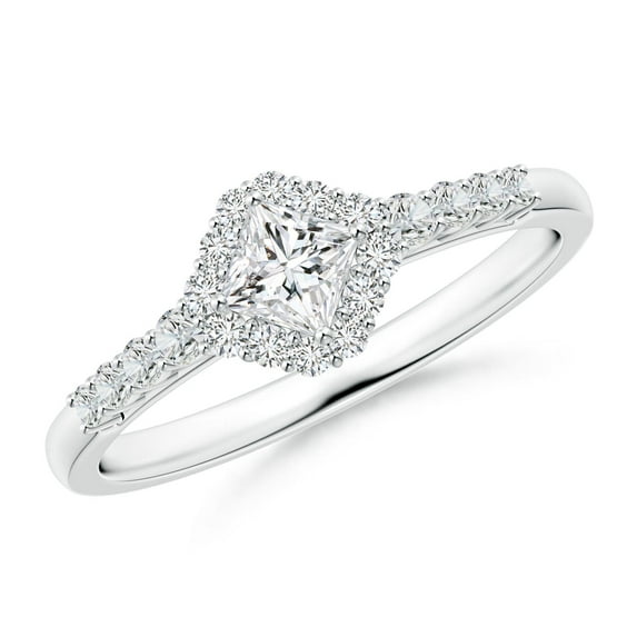 ANGARA Natural 0.26 Ct. Diamond Halo Ring in 14K White Gold for Women (Ring Size: 11.5)