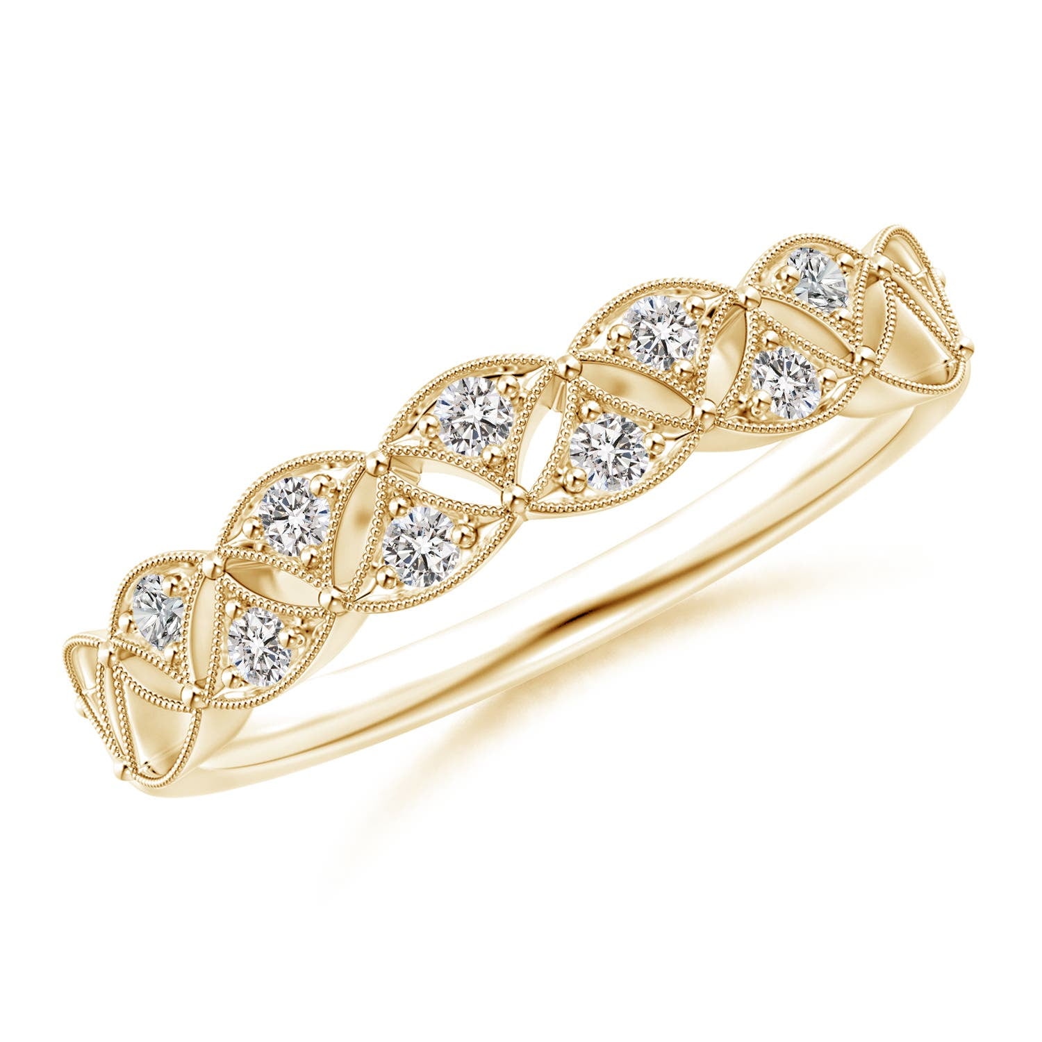 ANGARA Natural Diamond Leaf Cutout Wedding Band in 14K Yellow Gold
