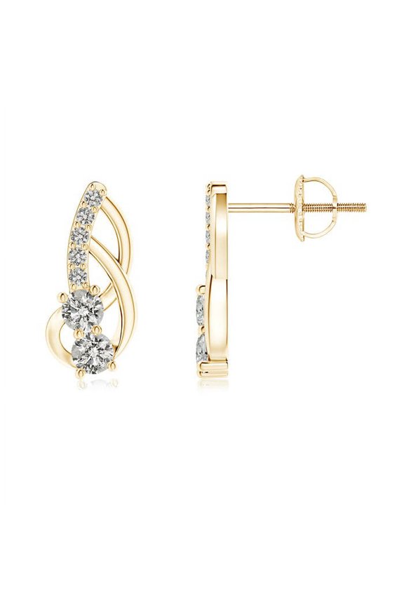 Natural Prong-Set Double Diamond Loop Earrings in 14K Yellow Gold for Women (Size-2.5mm| Color-K| Clarity-I3) | April Birthstone, Anniversary, Jewelry Gift for Women | Natural Diamond Earrings