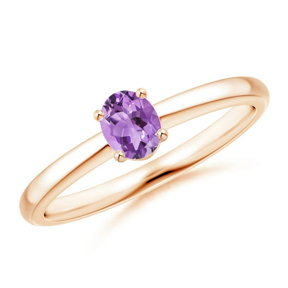 ANGARA Natural Classic Solitaire Oval Amethyst Promise Ring in 14K Rose Gold for Women (Size-5x4mm) | February Birthstone, Birthday, Anniversary, Jewelry Gift for Women | Natural Amethyst Ring