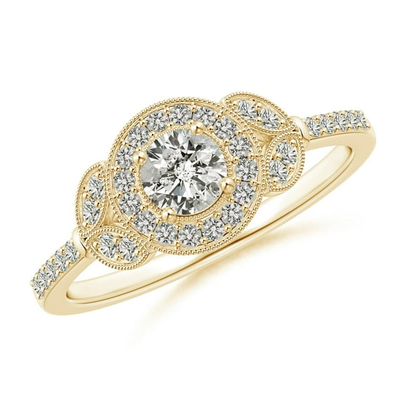 ANGARA Natural 0.3 Ct. Diamond Halo Engagement Ring in 14K Yellow Gold for Women (Ring Size: 11.5)