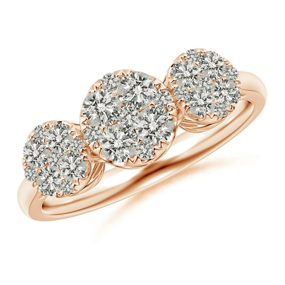 ANGARA Natural Three Stone Composite Diamond Ring in 14K Rose Gold for Women (Size-2.7mm| Color-K| Clarity-I3) | April Birthstone, Birthday, Anniversary, Jewelry Gift for Women | Natural Diamond Ring