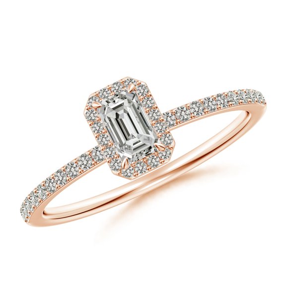 ANGARA Natural Emerald-Cut Diamond Halo Engagement Ring in 14K Rose Gold for Women (Size-5x3mm| Color-K| Clarity-I3) | April Birthstone, Anniversary, Jewelry Gift for Women | Natural Diamond Ring