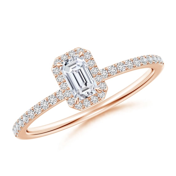 ANGARA Natural Emerald-Cut Diamond Halo Engagement Ring in 14K Rose Gold for Women (Size-5x3mm| Color-H| Clarity-SI2) | April Birthstone, Anniversary, Jewelry Gift for Women | Natural Diamond Ring