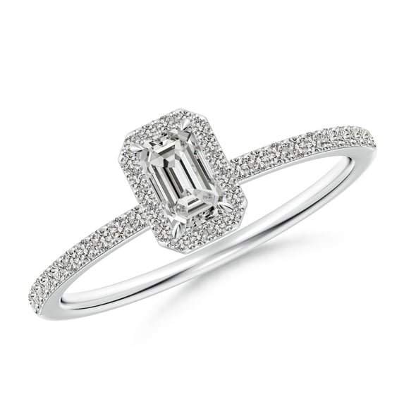ANGARA Natural Emerald-Cut Diamond Halo Engagement Ring in 14K White Gold for Women (Size-5x3mm| Color-K| Clarity-I3) | April Birthstone, Anniversary, Jewelry Gift for Women | Natural Diamond Ring