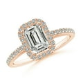 thumbnail image 1 of ANGARA Natural Emerald-Cut Diamond Halo Ring in 14K Rose Gold for Women (Size-5x3mm | Color-K | Clarity-I3) | April Birthstone, Birthday, Anniversary, Jewelry Gift for Women | Natural Diamond Ring, 1 of 9