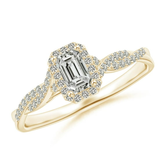 ANGARA Natural Diamond Halo Twisted Shank Ring in 14K Yellow Gold for Women (Size-5x3mm| Color-K| Clarity-I3) | April Birthstone, Anniversary, Jewelry Gift for Women | Natural Diamond Ring