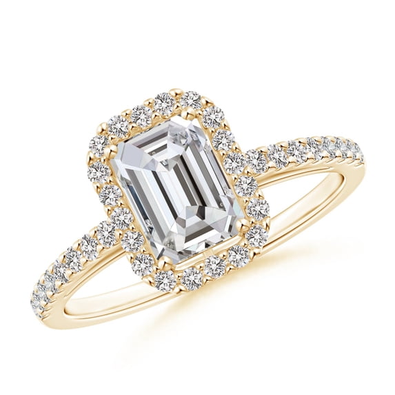 ANGARA Natural Emerald-Cut Diamond Halo Ring in 14K Yellow Gold for Women (Size-5x3mm| Color-I-J| Clarity-I1-I2) | April Birthstone, Anniversary, Jewelry Gift for Women | Natural Diamond Ring