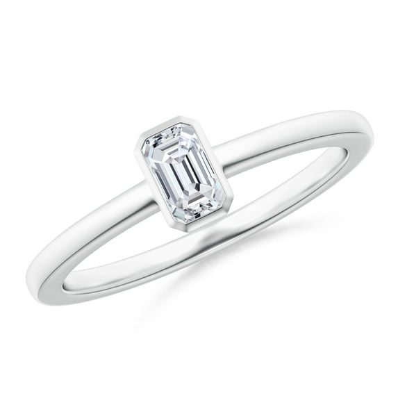 ANGARA Natural Emerald-Cut Diamond Solitaire Ring in 14K White Gold for Women (Size-5x3mm| Color-H| Clarity-SI2) | April Birthstone, Anniversary, Jewelry Gift for Women | Natural Diamond Ring
