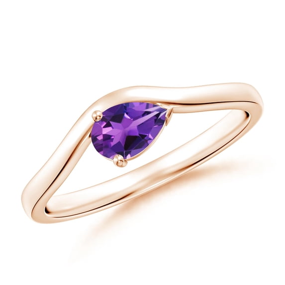 ANGARA Natural East-West Pear Amethyst Wave Shank Solitaire Ring in 14K Rose Gold for Women (Size-6x4mm) | February Birthstone, Birthday, Anniversary, Jewelry Gift for Women | Natural Amethyst Ring