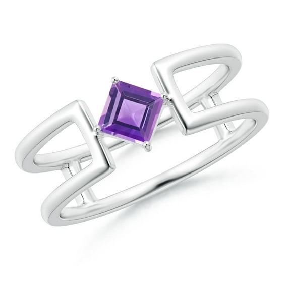 ANGARA Natural Square Amethyst Solitaire Parallel Split Shank Ring in 14K White Gold for Women (Size-4mm) | February Birthstone, Birthday, Anniversary, Jewelry Gift for Women | Natural Amethyst Ring