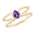 thumbnail image 1 of ANGARA Natural Pear Amethyst Solitaire Parallel Split Shank Ring in 14K Yellow Gold for Women (Size-6x4mm) | February Birthstone, Birthday, Anniversary, Jewelry Gift for Women | Natural Amethyst Ring, 1 of 9
