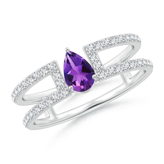 ANGARA Natural 0.33 Ct. Amethyst with Diamond Classic Stackable Ring in 14K White Gold for Women (Ring Size: 11.5)