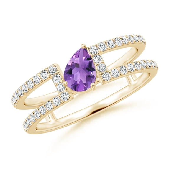 ANGARA Natural 0.33 Ct. Amethyst with Diamond Classic Stackable Ring in 14K Yellow Gold for Women (Ring Size: 3)