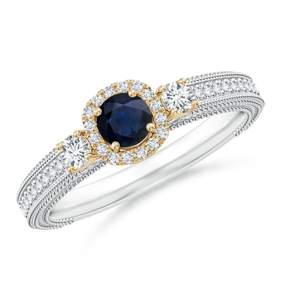 ANGARA Natural 0.33 Ct. Blue Sapphire with Diamond Vintage Inspired Ring in 14K White & Yellow Gold for Women (Ring Size: 3)