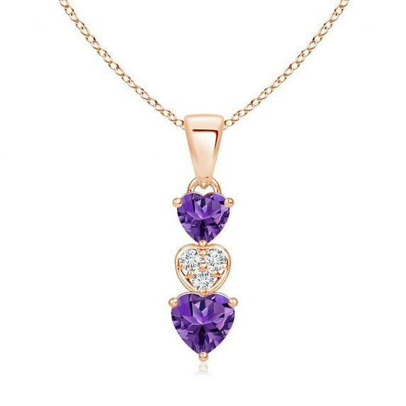 ANGARA Natural Dangling Amethyst and Diamond Triple Heart Pendant in 14K Rose Gold for Women (Size-5mm) | February Birthstone, Anniversary, Jewelry Gift for Women | Natural Amethyst Necklace