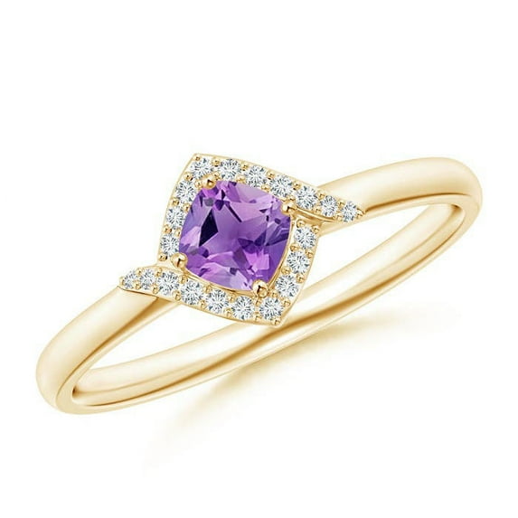 ANGARA Natural Cushion Amethyst and Diamond Halo Promise Ring in 14K Yellow Gold for Women (Size-4mm) | February Birthstone, Birthday, Anniversary, Jewelry Gift for Women | Natural Amethyst Ring