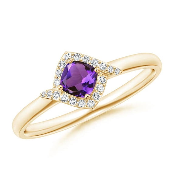 ANGARA Natural Cushion Amethyst and Diamond Halo Promise Ring in 14K Yellow Gold for Women (Size-4mm) | February Birthstone, Birthday, Anniversary, Jewelry Gift for Women | Natural Amethyst Ring